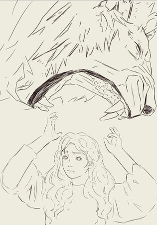 example of lineart (specifically a half body) plus an animal