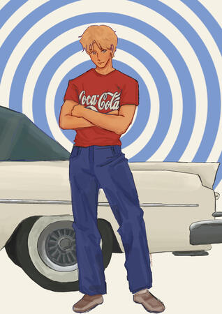 example of a flat color/basic render full body with a background